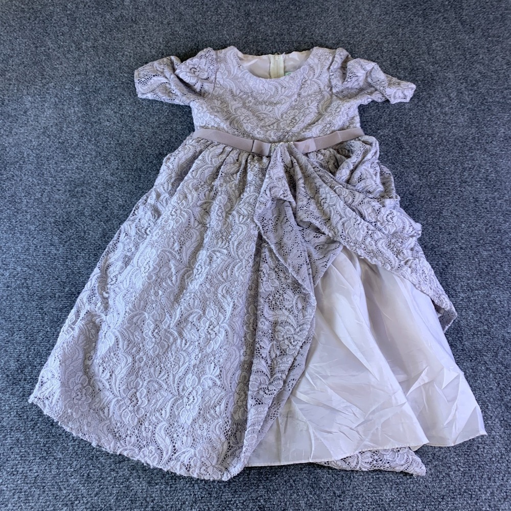 Ellie Kids Fit & Flare Dress Girls 6 Purple Lined Floral Lace Crew Neck Back Zip